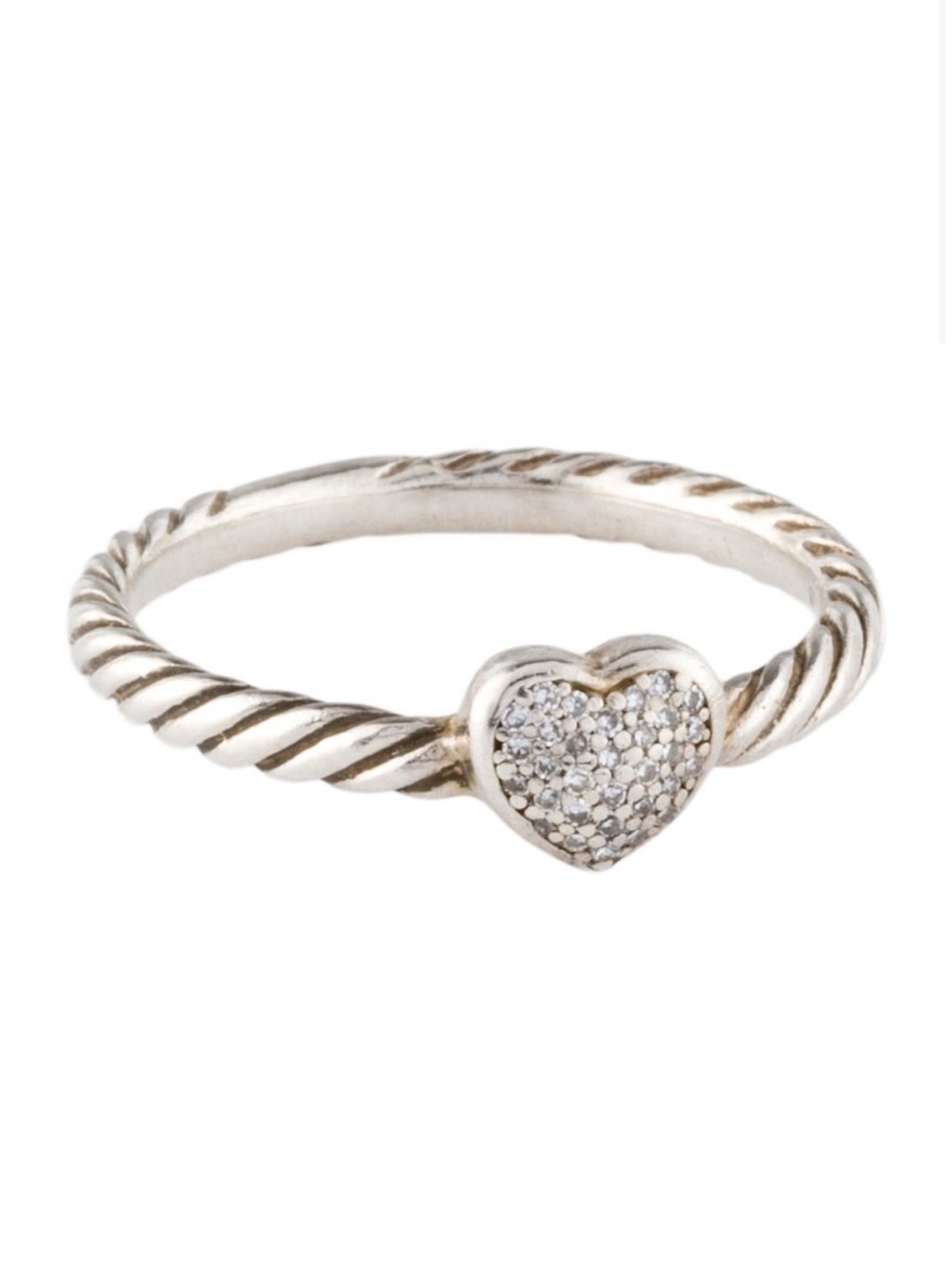 David Yurman Sterling Heart Pavé Cable Ring - Silver